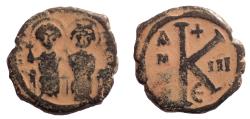 Ancient Coins - Justin II, with Sophia. 565-578. Æ Half Follis – 20 Nummi