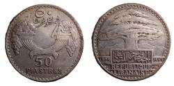 Ancient Coins - Lebanon, French Protectorate. Silver. 50 Piastres. 1929