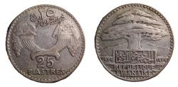 Ancient Coins - Lebanon, French Protectorate. Silver. 25 Piastres. 1929 Ref: KM.7