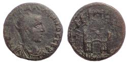 Ancient Coins - Bithynia, Nicaea. Gallienus. AD 253-268. Æ Octassarion Ae 24. Aerial view of city walls. Rare.
