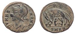 Ancient Coins - Commemorative Series. AD 330-354. Æ Follis. Unusual “Clownish” die break.