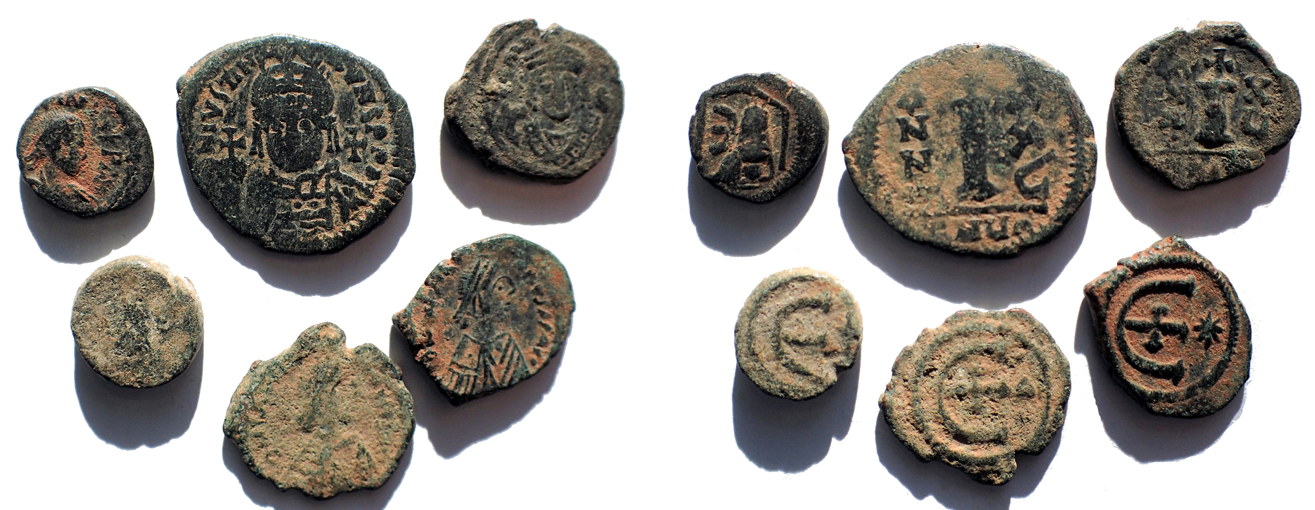 Lot of 6 late Roman (Byzantine) bronze coins. Roman Imperial Coins