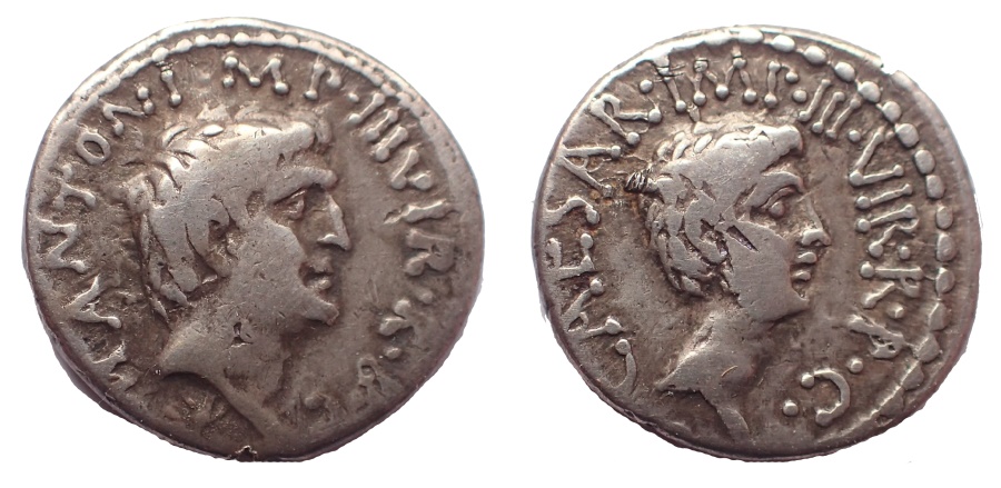 Mark Antony and Octavian. Denarius, 40-39 BC. | Roman Republican Coins
