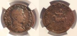 Ancient Coins - Philip I (AD 244-249). AE sestertius. ADVENTVS AVGG, Rare. NGC VF 5/5