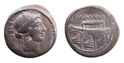 Ancient Coins - Lollius Palicanus, AR Denarius. Rome, 45 BC. Rare.