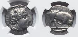 Ancient Coins - Lucania. Thurium. Ca. 4th century BC. AR distater