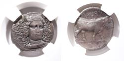 Ancient Coins - Campania, Hyria. Ca. 405-385 BC. Ar didrachm. NGC Choice VF 5/5. Very Rare.