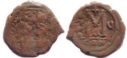 Ancient Coins - Justin II AD 565-572. AE.Follis, struck AD 569/570