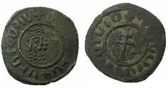 World Coins - ARMENIA, Cilician kingdom. Levon I 1198-1219.AE.Tank.Mint of SIS. Obverse. Two curles, seven dots on crown.