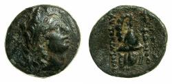 Ancient Coins - SELEUCID EMPIRE.ANTIOCH.Tryphon Circa 141-138 BC.AE. 17.2mm.Reverse: macedonian helmet decorated with spike and Ibex horn