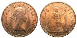 World Coins - UNITED KINGDOM.Elizabeth II 1952-2022.AE.Penny.1967. Last pre-decimal penny.