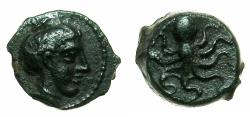 Ancient Coins - SICILY.ERYX. Circa 330-260 BC.AE.Hexas? Female ( Aphrodite? ). Octopus.