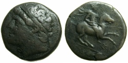 Ancient Coins - SICILY.SYRACUSE.Hieron II 275-216 BC.AE.27.4mm. ~#~.Calveryman riding right.
