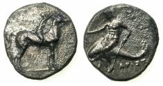Ancient Coins - CALABRIA.TARENTUM.Circa 280-272 BC.AR.Nomos ( didrachm). Philokra and Aristo magistrates.