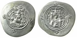 Ancient Coins - SASANIAN.Khusru ( Husrav ) II Parvis ( The Victorious ) 2nd reign AD 591-628.AR.Drachm. Regnal year 3 ( AD 593 ). mint AY ( Eran-xvarrah-Sabuhr ( Susa ), Huzestan.  ).