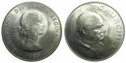 World Coins - UNITED KINGDOM.Elizabeth II 1952-2022.Cupro-Nickel. Five shillings.1965. Death of Sir Winston Churchill 1965