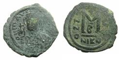 Ancient Coins - BYZANTINE EMPIRE.Maurice Tiberius AD 582-602.AE.Follis.Year 6 (AD 596/97).Mint of NICOMEDIA.