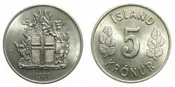 World Coins - ICELAND.Republic.Copper-Nickel.5 Kronur.1971.