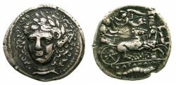 Ancient Coins - SICILY.KATANE. 'Tetradrcham circa 405-403/2 signed by Herakleidas' 19th cent AD Bristish Museum electrotype copy by Robert Ready.