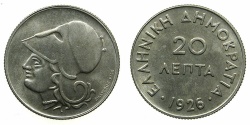 World Coins - GREECE.REPUBLIC.20 Lepta 1926