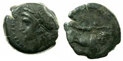 Ancient Coins - CAMPANIA.COMPULTERIA. Circa 268-240 BC.AE.19.3mm. Reverse. Man-headed bull.