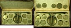 World Coins - ITLAY. MILAN? Late 18th to early 19t cent Brass Scale and weights ( 13 ). The weights for gold coins.