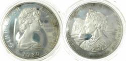 World Coins - GIBRALTA.Queen Elizabeth the Queen mother. AR.Silver proof crown 1980.Commemorative 80th year birthday.
