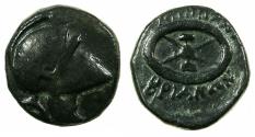 Ancient Coins - THRACE.MESEMBRIA.Mid.3rd cent BC.AE.21mm. Thrasian helmet. Reverse. Celtic shield.