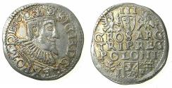 World Coins - POLAND.Sigismund III Vasa AD 1587-1632.AR.Trojak.1596. Mint of WSCHOWA.