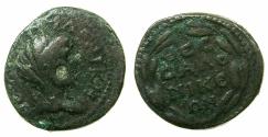 Ancient Coins - MACEDON.THESSALONIKA.Pseudo-autonomous issue 2nd Cent A.D.AE.20.4mm. Bust of Tyche.