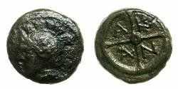 Ancient Coins - MACEDON.ACANTHUS.Circa 424-380 BC.AE.14.2mm. Athena.Wheel