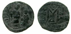 Ancient Coins - BYZANTINE EMPIRE.Heraclius AD 610-641.AE.Follis. struck AD 612/13.Mint CONSTANTINOPLE.  overstruck on Phocas follis, mint of Theoupolis.