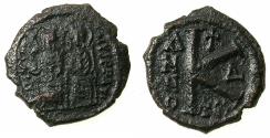 Ancient Coins - BYZANTINE EMPIRE.Justin II AD 565-578.AE.1/2 Follis.struck AD 568/9.Mint of THESSALONIKA .