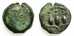 Ancient Coins - EGYPT.ALEXANDRIA.Trajan AD 98-117.Anepigraphic issue.AE.Dichalkon.stuck AD 112/13? Hem Hem crown of Harpokrates.