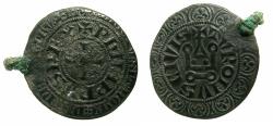 World Coins - FRANCE.Philippe III or IV circa 1270-1295.AR.Gros Tournois. Mounted at edge.