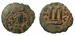 Ancient Coins - ARAB BYZANTINE.Umayyad Caliphate.Anonymous 7th cent AD.AE.Fals. Mint of HIMS ( Emessa ).  Crowned facing imperial bust.