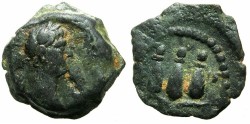 Ancient Coins - EGYPT.ALEXANDRIA.Trajan AD 98-117.anepigraphic issue.AE.Dichalkon struck AD 112/113.~#~Hemhem crown.