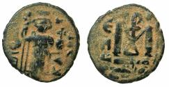 Ancient Coins - ARAB BYZANTINE.Unayyad Caliphate.Anonymous 7th cent AD.AE.Fals.Mint of Hims ( Emessa ). Standing imperial figure.