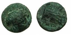 Ancient Coins - CARIA.CNIDUS.Circa 300-190 BC.AE.Chalkous. Apollo. Prow.Magistrate GITOS?