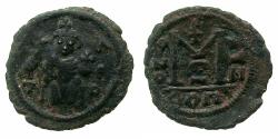 Ancient Coins - ARAB-BYZANTINE.Circa 7th Cent AD.AE.Fals.Mint of Damascus. Obv. Enthroned imperial figure.
