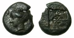 Ancient Coins - SICILY.SYRACUSE.Second democracy 466-405 BC.AE.Trias. Obverse signed E ( Euainetos? ).