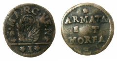 World Coins - ITALY.VENICE.Coinage for the armed forces and the Morea ( Peloponnese ).Anonymous.AE.Soldo.issued by decree 16th August 1692