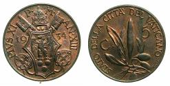 World Coins - ITALY.VATICAN CITY.Pope Pius XI 1922-1939.Bronze.5 Centesimi.1934 ( ANNO XIII ).