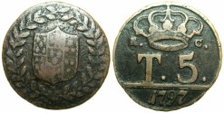 World Coins - ITALY.Kingdom of NAPLES.Ferdinand IV 1st period AD 1759-1799.AE.5 Tornesi 1797. RARE DATE NOT RECORDED IN CNI