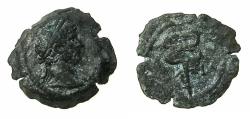 Ancient Coins - EGYPT.ALEXANDRIA.Hadrian AD 117-138.AE.Dichalkon.Struck AD 129/30.Anepigraphic. Detailed portrait of Hadrian / Winged Caduceus.