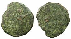 World Coins - CRUSADER STATES.Roger of Salerno Regent AD 1112-1119.AE.Follis.2nd Type. Virgin Orans. Interesting Triple stuck flan.