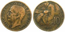World Coins - ITALY.Victor Emmanuel III 1900-1946.AE.10 Centesimi 1919.****RARE DATE****