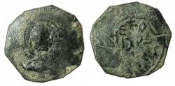 World Coins - CRUSADER STATES.Principality of ANTIOCH.Tancred AD 1104-1112.AE.Follis.1st type. Facing bust of Saint Peter