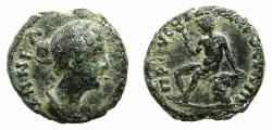 Ancient Coins - BITHYNIA.PRUSIAS AD HYPIUM.Annia Aurelia Faustina ( Faustina Junior ) Augusta AD 147-175.AE.16.3mm. Reverse. Hermes seated on rock. ***RARE ***