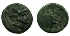 Ancient Coins - MACEDON.Antigonus II Gonatas 227-239 BC.AE. Reverse.Pan erecting trophy. Countermarked with Bucranium